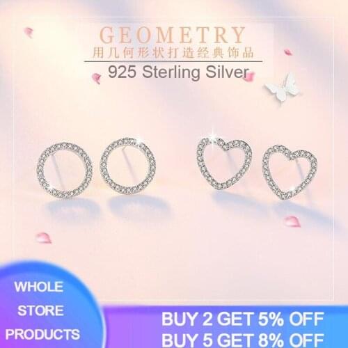 YANHUI 2020 New Round/Heart Shaped Stud Earrings For Women Sweet Girls Cute Silver 925 Earrings Brincos Fine Jewelry Gifts