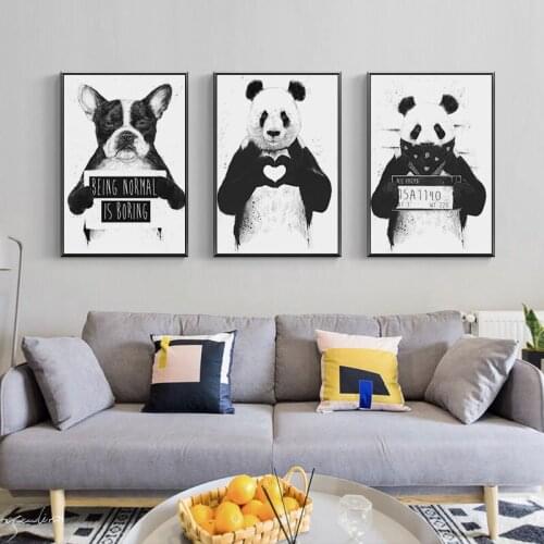 Funny Black White Animals Canvas Paintings Cute Panda Boston Terrier Posters and Prints Wall Pictures for Living Room Home Decor