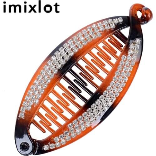 Imixlot Luxury Retro Banana Clips Headwear Hairpins for Women Crystal Fish Shape Hair Claw Elegant Hair Comb Hair Accessories