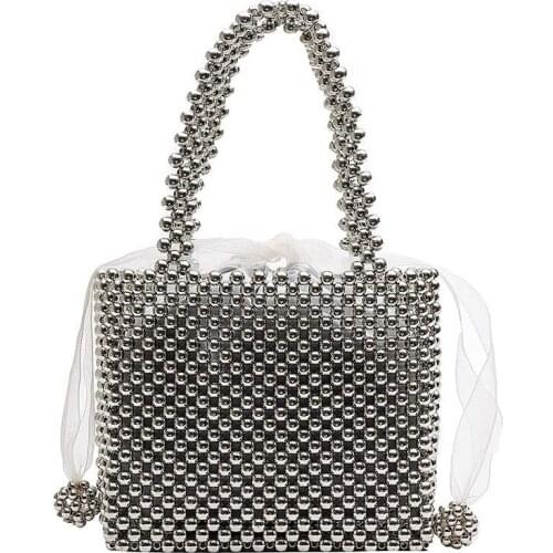 3PCS / LOT Handmade Pearl Bag Women Luxury Handbags Party Vintage Female Top-handle Purse Evening Bags Black Silver