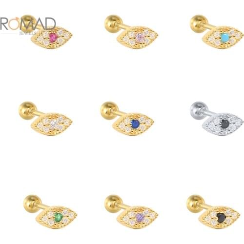 ROMAD 1PCS 925 Sterling Silver Piercing Earrings Small Evil Eye Stud Earrings Women Colorful 2021 Trend Jewelry Aretes De Mujer