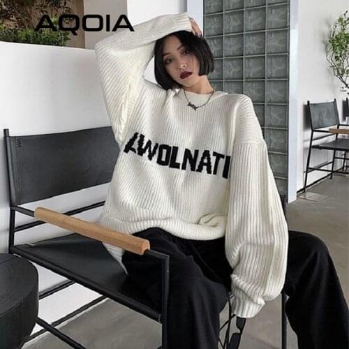Streetwear Loose Letter embroidery Women Sweaters Korea Oversize Knit Woman Sweater 2020 Winter Fashion Female Pullover Clothing