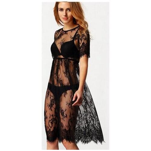 30pcs/lot fedex fast european style female lace beach dress female o-neck summer lace dress black white