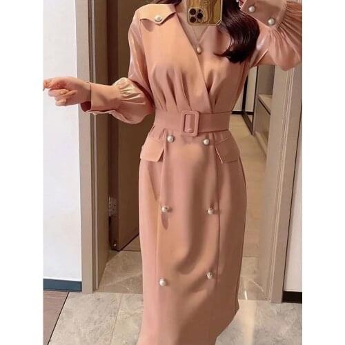 2021 Spring Autumn Womens Causal Blazer Dresses Office Ladies Elegant Button Patchwork Dress With Sashes