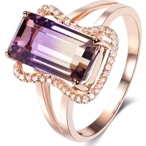 Citrine Amethyst gemstones ring for women yellow crystal 18k rose gold color zircon diamond luxury party jewelry Christmas gift