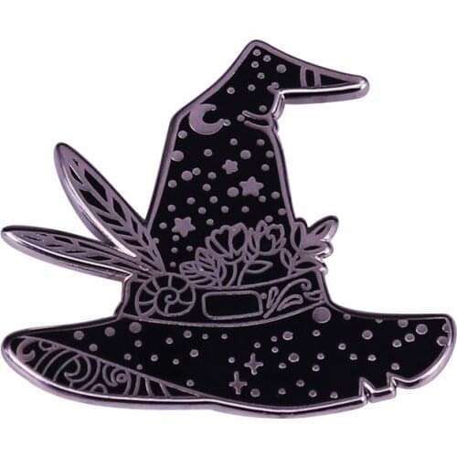 Black Witchy Hat Badge creepy spooky halloween Brooch witchcraft n wizarding Badge Jewelry