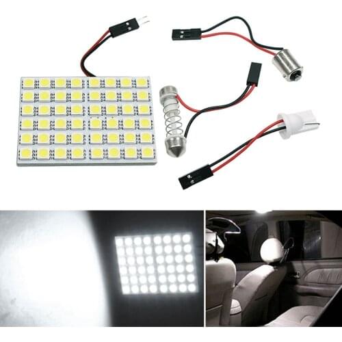 NHAUTP 1Set Festoon C5w Ba9s T4w T10 W5W Car LED Reading Lights 5050 48-SMD White Auto Roof Panel Lamp Bulb 12V