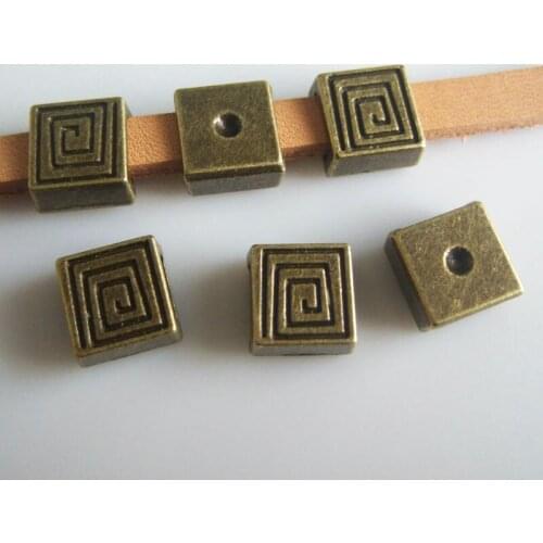 10Pcs Antique Bronze Square Swirl Spiral Slider Spacer Beads For 5*2mm Flat Leather Cord Accessories Fittings