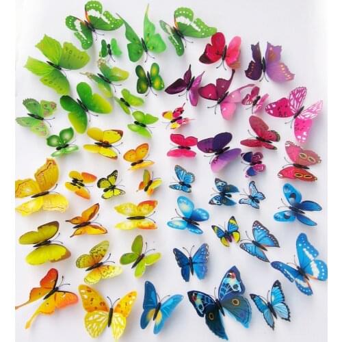 12pcs 3D Butterfly Wall Stickers Butterflies Decors Art DIY Decorations Wall Paper Butterfly Stickers Gift For Kids freeshipping