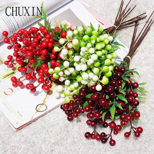 6pcs/bundle Artificial Fruit Plastic Red Fruit Christmas Decorations Home Wedding Christmas Tree Decor Fake Flower Plants