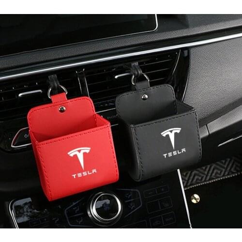 Car Styling accessories for Tesla Model S X Car Air Outlet leather Storage Box Organizer Pocket bag Interior decoration supplies