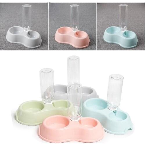 Cat Automatic Feeder Dog Double Bowls Puppy Water Dispenser Drinking Fountain Kitten Eating Dish Bottle Round Food Bowl Supplies