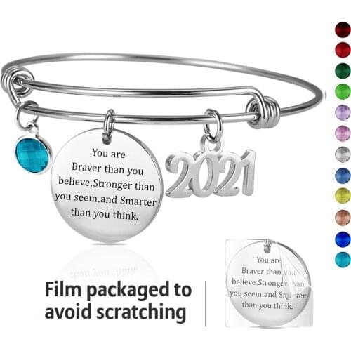 CLASS OF 2021 Graduation Bangle for Women Men Senior Graduation Jewelry Wish Gift Graduation Charm Bracelet with Birthstone H9FD