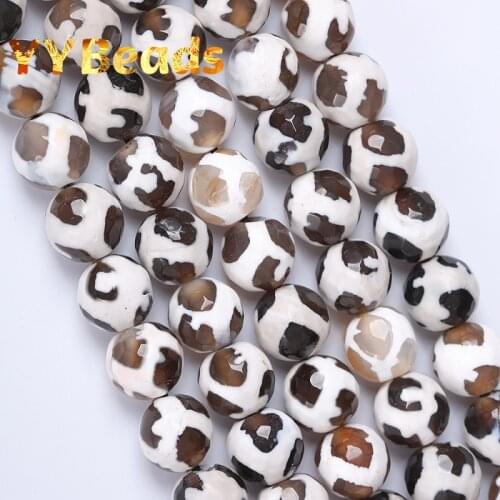 Natural Faceted Mixed Color Dzi Agates Beads 8mm 10mm Tibetan Mystical Football Agates Loose Beads For Jewelry Making Bracelets