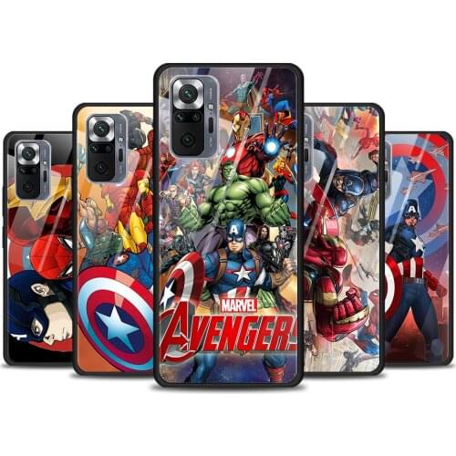 Marvel Avengers for Xiaomi Redmi Note 10 Pro Max 10S 9T 9S 9 8T 8 7 Pro 5G Luxury Tempered Glass Phone Case Cover