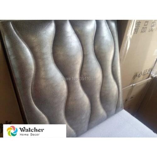 1box 8pcs Eco-friendly textured 3d wall panels wave design 3D leather wall sticker for living room Decor