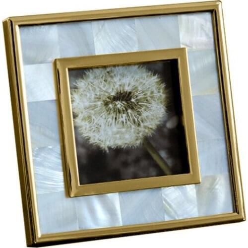 Golden Alloy Photo Frame Natural Shell Material Framed Family Portrait Nightstand Desk Decoration 4/6/7 Inch Picture Frames
