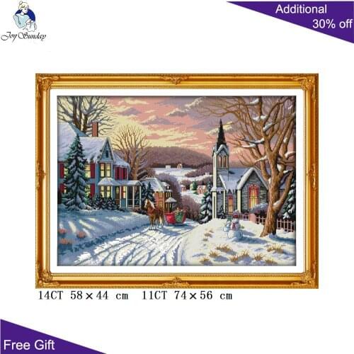 Joy Sunday Snowscape F763(6) Counted and Stamped Home Decor Santa Snowman Sleigh Horse Embroidery DIY Cross Stitch kits