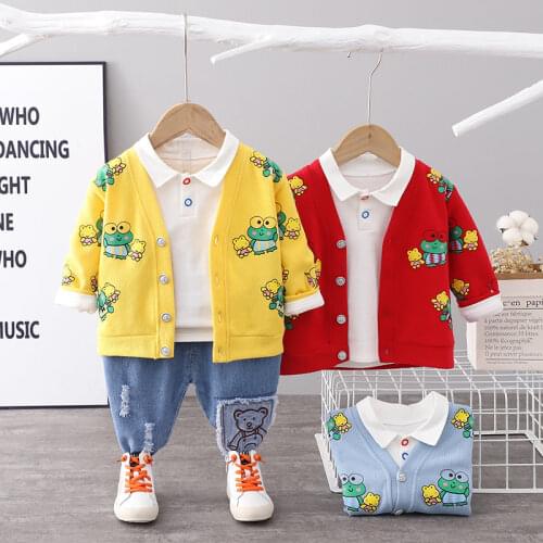 Children Fashion Clothes Spring Autumn Baby Boy Clothing Infant V-neck Printe Jacket T-Shirt Pants 3pcs/sets Toddler Casual Suit
