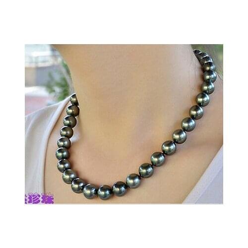 HOT Wholesale PERFECT REAL AAA 11-12 MM SOUTH SEA TAHITIAN BLACK PEARL NECKLACE 18"14K