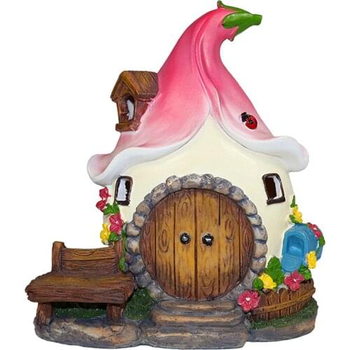 Mini Solar Powered Light Fairy House Statue Outdoor Garden Decor Sculpture