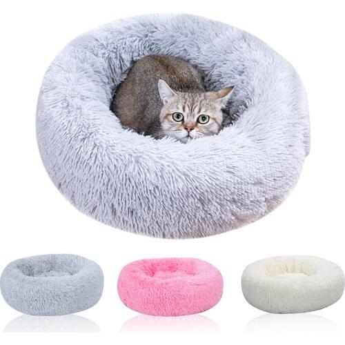 Washable Round Pet Warm Sleeping Mat Pure Color Soft Pet Dog Cat Mat Bed Winter Plush Bed Winter Warm Long Plush Sleeping Beds