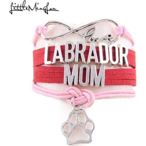 Little Minglou Infinity Love LABRADOR MOM bracelet dog pet paw charm leather wrap men bracelets & bangles for Women jewelry