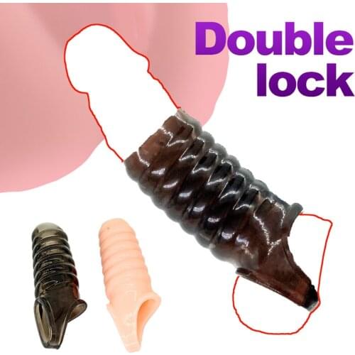 Male Delay Lock Sperm Fine Condom Threaded Enhancer Ring Penis Extender Sleeve Erection Dick Intimate Cock Ring Sex Toys For Men