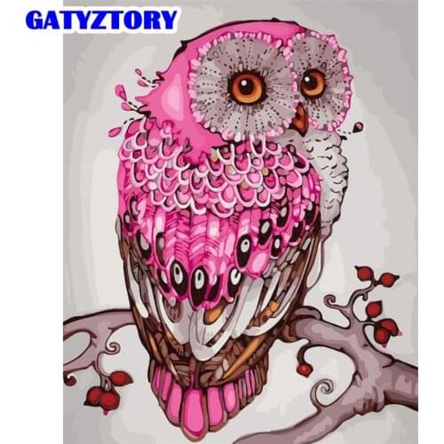 GATYZTORY Painting By Numbers Kits For Kids Pink Owl Animal Paint Kits Handmade 60x75cm Frame On Canvas Home Decor Unique Gift