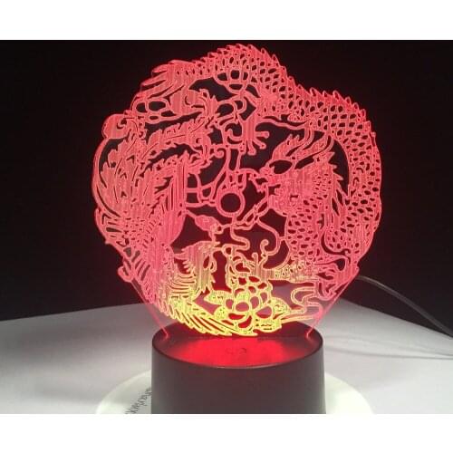 Dragon Phoenix 3D Ancient Animals Night Light LED Touch Lamp Visual 7 Colors Changing USB Power Luminaria Lamp Home Decor Gift