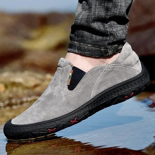 New High Quality Men Shoes Leisure Genuine Leather Cow Suede Shoes Mens Loafers Slip on Flats Casual Shoes Outdoor Hiking Shoes