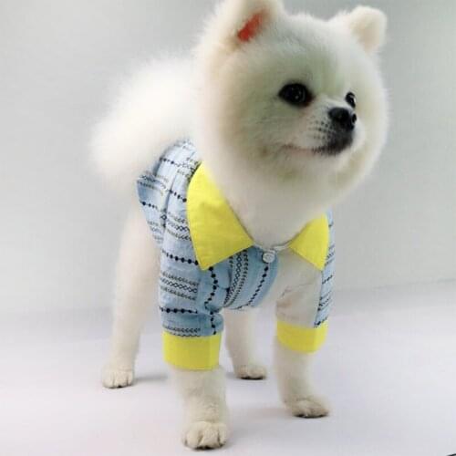 Spring and Summer Newest Style Dog Clothes for Small Dog Pet Shirt Fashion Style Dog Cool Shirt Pet Yellow Collar Blue Dog Shirt