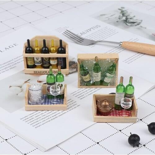 New 1/6 1/12 Dollhouse Miniature Accessories Mini Wine Bottle Set with Box Simulation Drinks Model Toys for DollHouse Decoration
