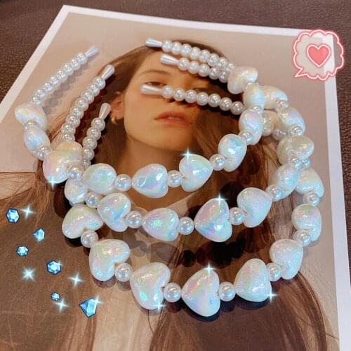 Fashion Simulation Pearl Hair Bands For Women Korean Love Heart Hair Hoop HeadBand Girls Wedding Hairbands Hair Accessories 2021
