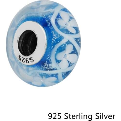 Original 925 Sterling Silver Iridescent Charms Fits European Snake Bracelets Beads DIY for Women Berloque,Blue & White