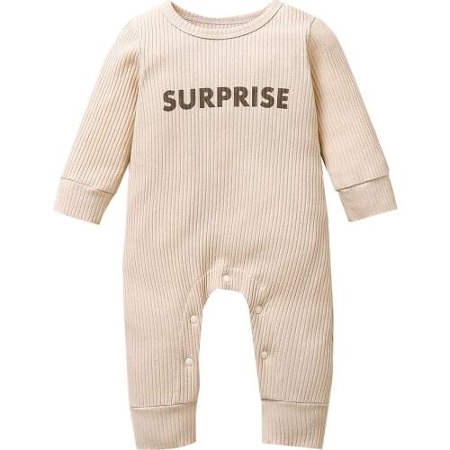 0-24M Newborn Infant Baby Boy Girl Autumn Romper Long Sleeve Round Neck Letters Print Crotch Buttons Long Jumpsuit