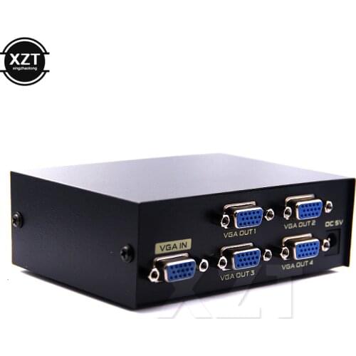 Newest 4 port VGA Splitter 1x4 1 to 4 ports VGA Video HD Signal Amplifier 200MHz Support 1920x1440 with power for VGA Adpater