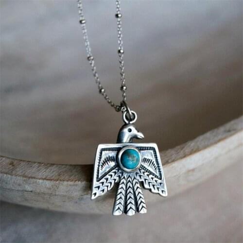 Thunderbird Turquoise Women Necklace Silver Color Fashion Jewelry Choker Pendant Necklace Anniversary Gifts Female Collier