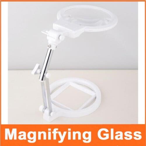 2X 6X Desktop LED Illuminated Elderly People Reading Repair Foldable Magnifier Magnifying Glass with Two LED Illuminating Lamps