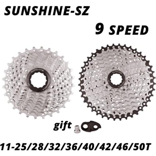 SUNSHINE 9 speed MTB Road bike Freewheel Cassette Flywheel 9S 25/28/32/36/40/42/46/50T for SHIMANO M370 M390 M4000 M590 sram 9v
