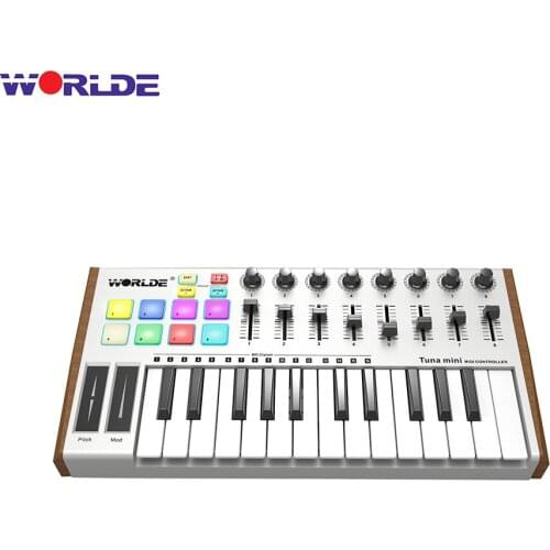 High Quality WORLDE TUNA MINI Ultra-Portable 25Key USB MIDI Keyboard Controller 8 RGB Backlit Trigger Pad with 6.35mm Pedal Jack