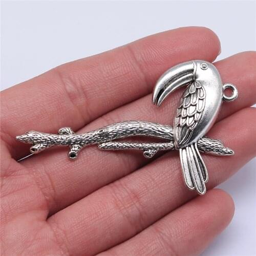 WYSIWYG 4pcs 61x40mm 2 Colors Antique Silver Color Antique Bronze Toucan Pendants Toucan Bird Charm