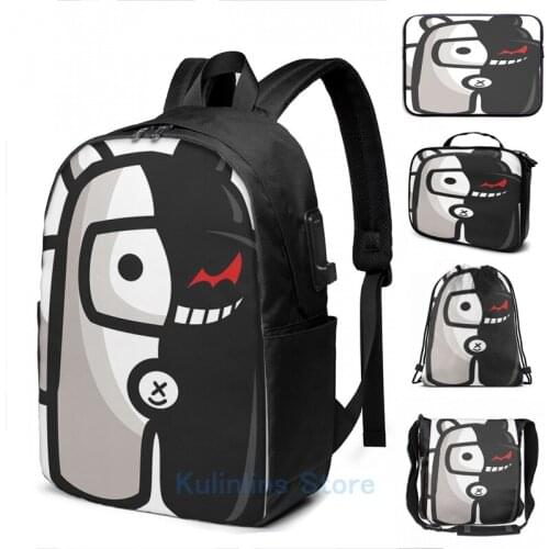 Funny Graphic print Among Us Monokuma Danganronpa USB Charge Backpack men School bags Women bag Travel laptop bag