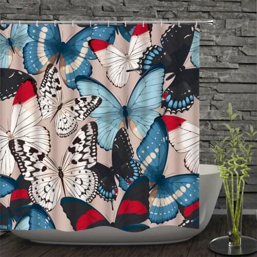 Waterproof Shower Curtain Butterfly Flowers Bath Curtains Bathroom Polyester Cloth With 12 Hooks 180*200cm Home Bath Curtain