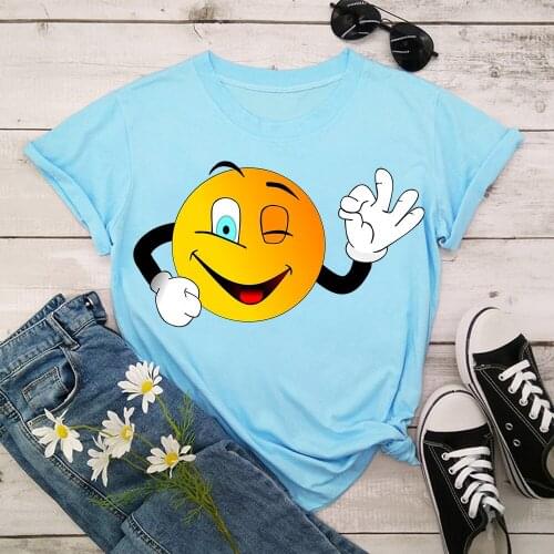 Smile Smiley Tshirt Women Summer Print Lady Casual T-Shirt Tops Streetwear Short Sleeve O-Neck Tees Tshirt TX20037