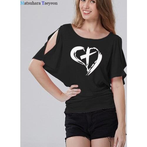 Funny Cross With Heart Print T-shirt Women Plus Size Wome Harajuku Tshirt Cotton Short Sleeve Funny T-Shirts Summer Tee Tops