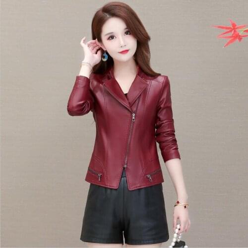 Plus Size 4XL Women Leather Jacket 2021 New Leather Coat Women Short Slim Stand Collar Motorcycle Leather Clothing Female Black