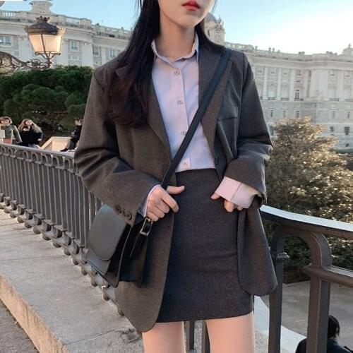 Women Sweet Solid Fall 2 Piece Set Blazer and High Waist Skirt Jacket Skirt Suits Sold Office Lady Separately Womens Costumes