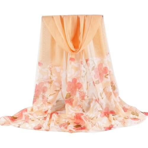 Flower Chiffon Scarf Women Thin Fashion Leaves High Quality Scarves White Shawl Cape Ladies Female Plant Leaf Scarfs Shawl Wraps
