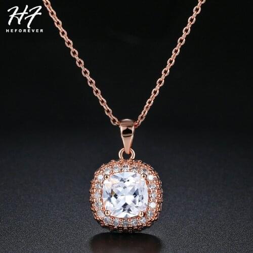 Geometric Square Clear Crystal AAA+CZ Pendant Necklace for Women Forever Love Luxury Fashion Jewelry For Party Daily N111